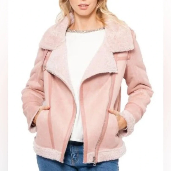 Love Token Jackets & Blazers - Love Token Natasha Faux Suede Sherpa Moto Jacket Medium